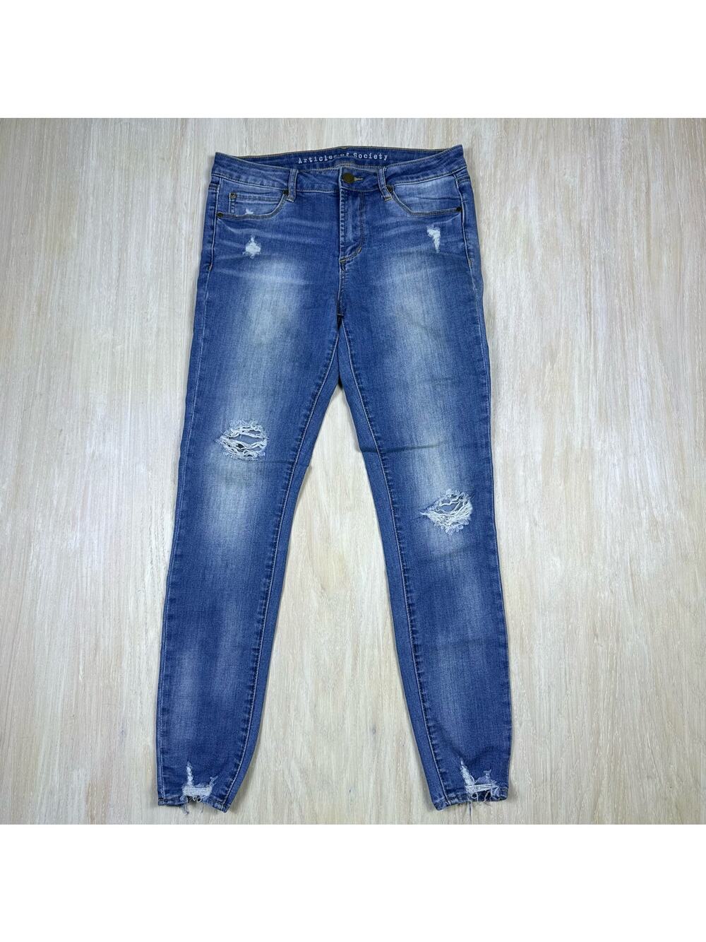 Articles of Society Distressed Mid Rise Skinny Ankle Blue Denim Casual Jeans 27